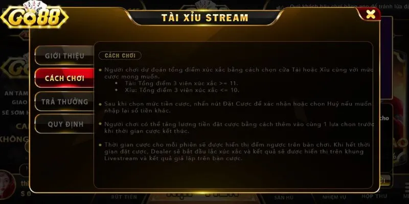 Nắm rõ luật chơi tài xỉu Livestream tại Go88